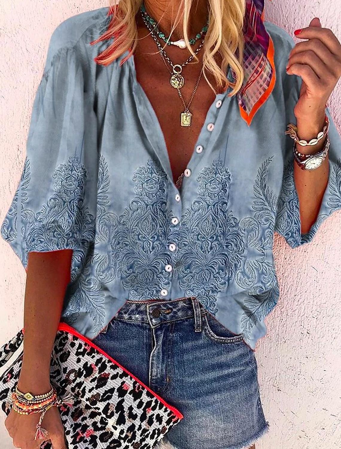 3d Flower Printed Long-Sleeved Top Female
