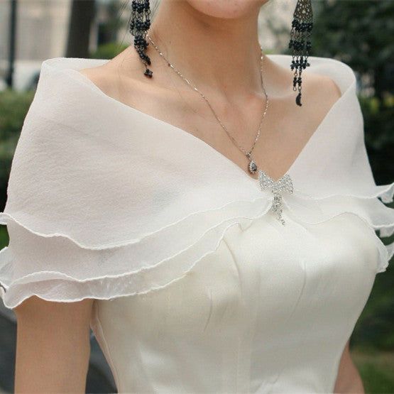 Bride White Shawl Lace Thin Wedding Dress