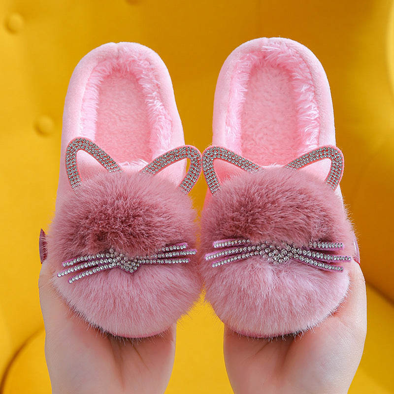 Girls Cute Winter Home Non-Slip Winter Girls Hairy Shoes