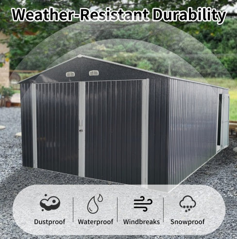 Spacious Outdoor Storage Shed This 13 20FT Outdoor Storage Shed Offers A Generous 250 Square Feet Of Floor Space, Perfect For Storing Trucks, Cars, Large Tools, And Lawn Equipment. With Double Front