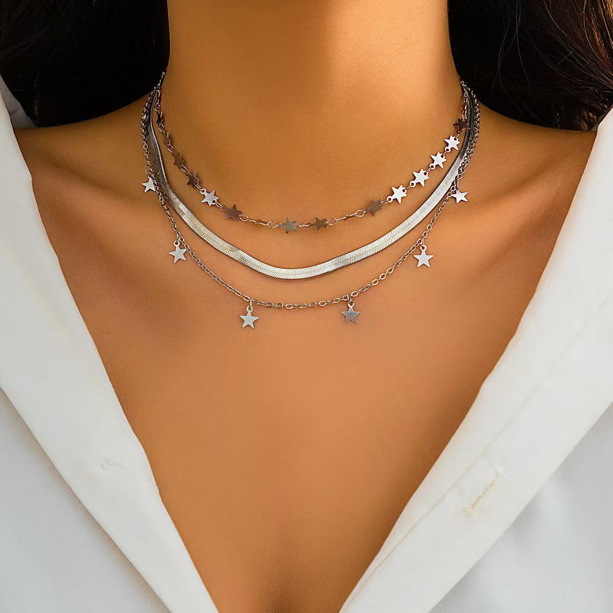 Euro-American Cross-Border Jewelry Niche Bold Girl Feng Shui Crystal Star-Shaped Clavicle Necklace
