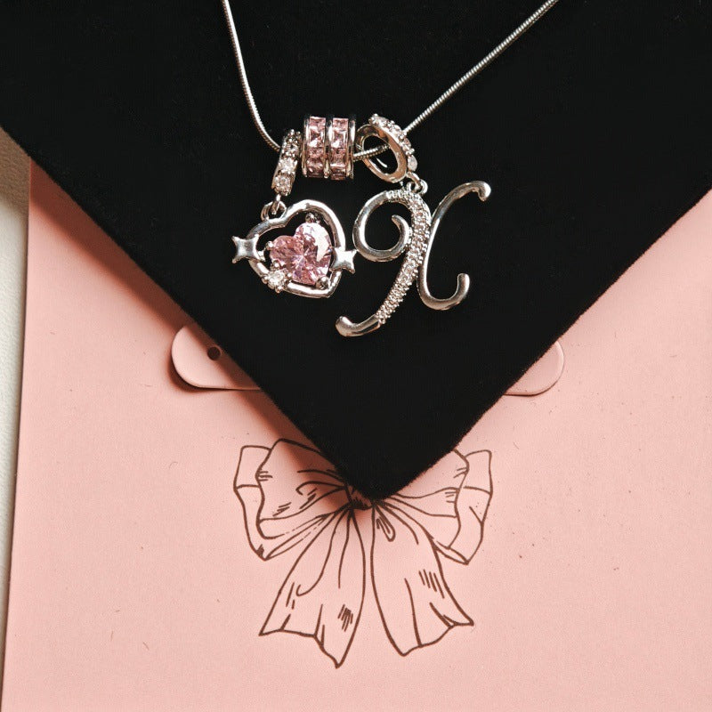 Wish Loving Heart Zircon English Letter Necklace