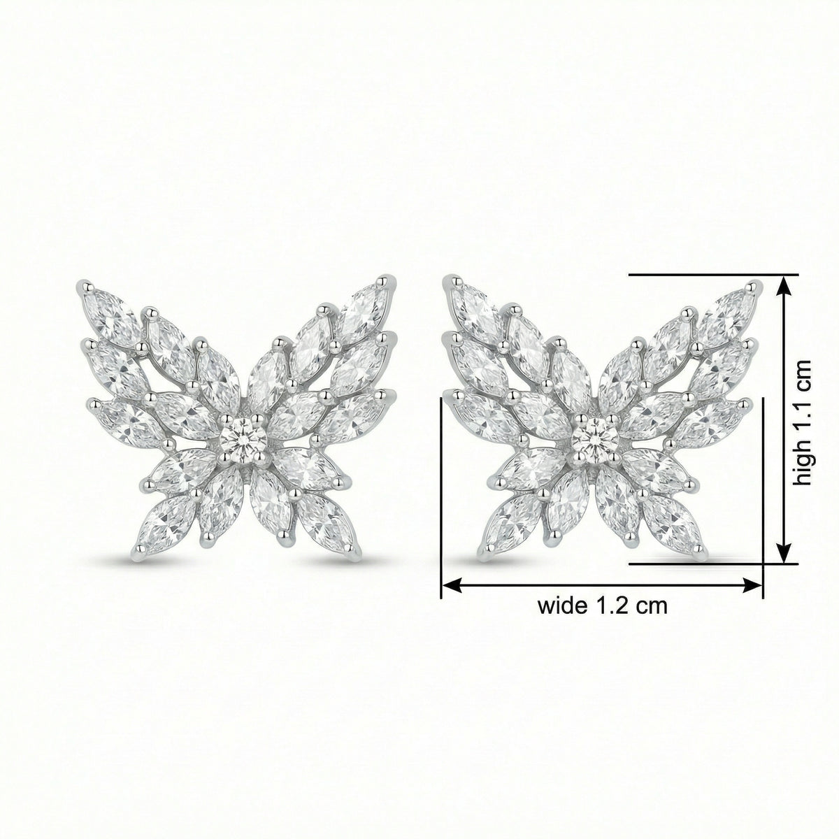 925 Sterling Silver Sparkling Marquise Cut Gemstone Butterfly Stud Earrings in Elegant Sterling Silver