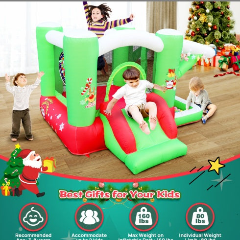 Christmas Jump N Slide Inflatable Bouncer For Kids Complete Setup With Blower - 80 X 91 Play Area - 55 Tall