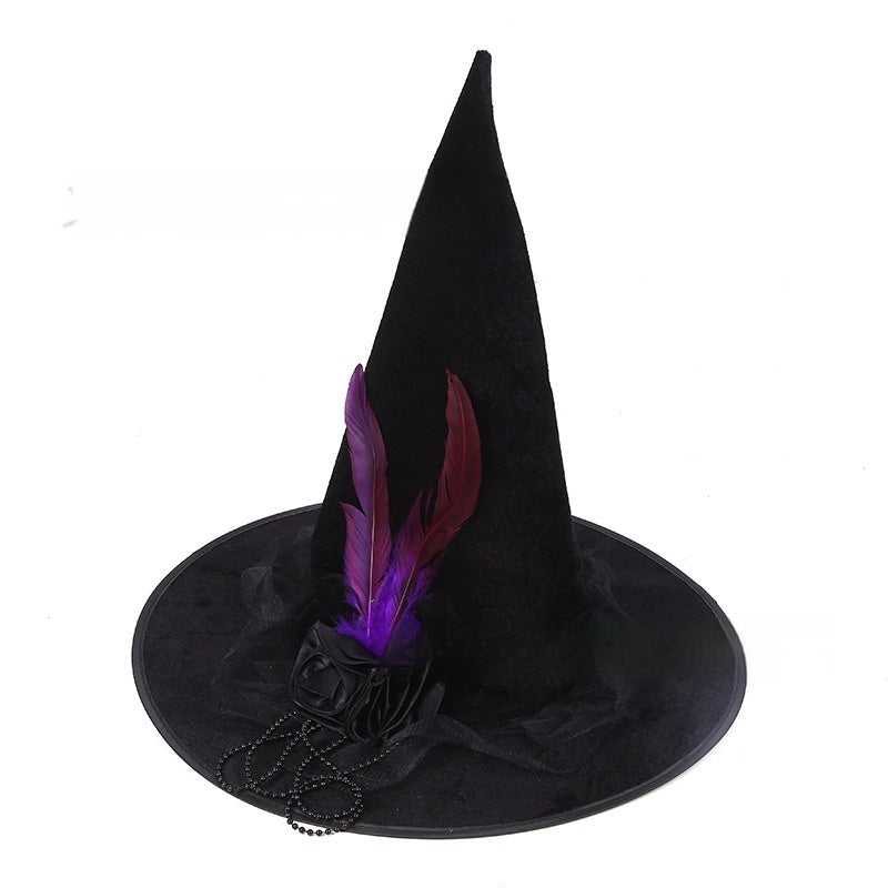 Halloween Black Flannel Witch Hat Wizard Headdress