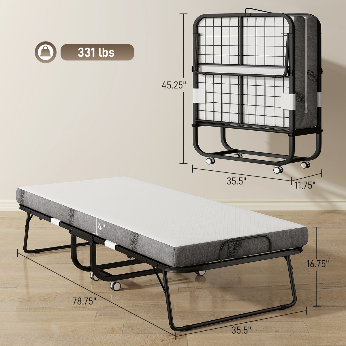 Folding Bed with Mattress for Adults