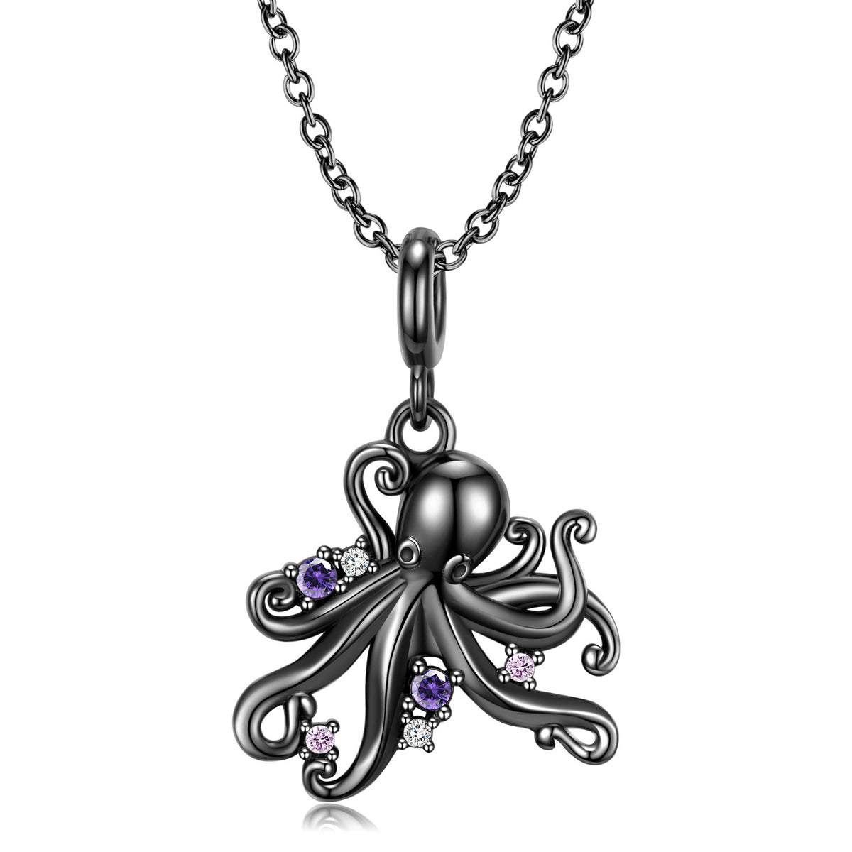 S925 Sterling Silver Electroplated Black Gold Octopus Pendant Necklace