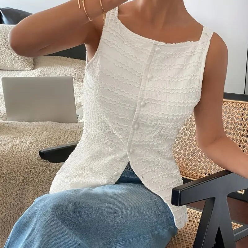 Womens Trendy Square Neck Button Up Vest Top Y2k Going Out Tank Tops