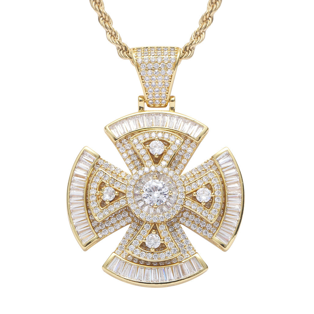 Square Zircon Rotating Cross Pendant Men's Accessories