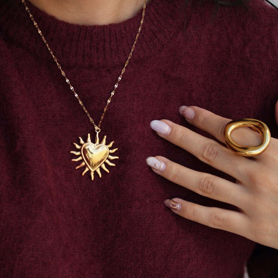 18K Gold Fire SUNFLOWER Love Pendant Necklace