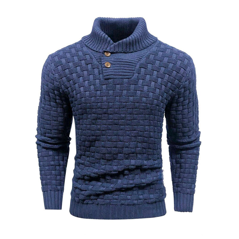 Men's Slim Turtleneck Sweater With Button Design Fashion Casual Solid Color Pullover Top Clothing
