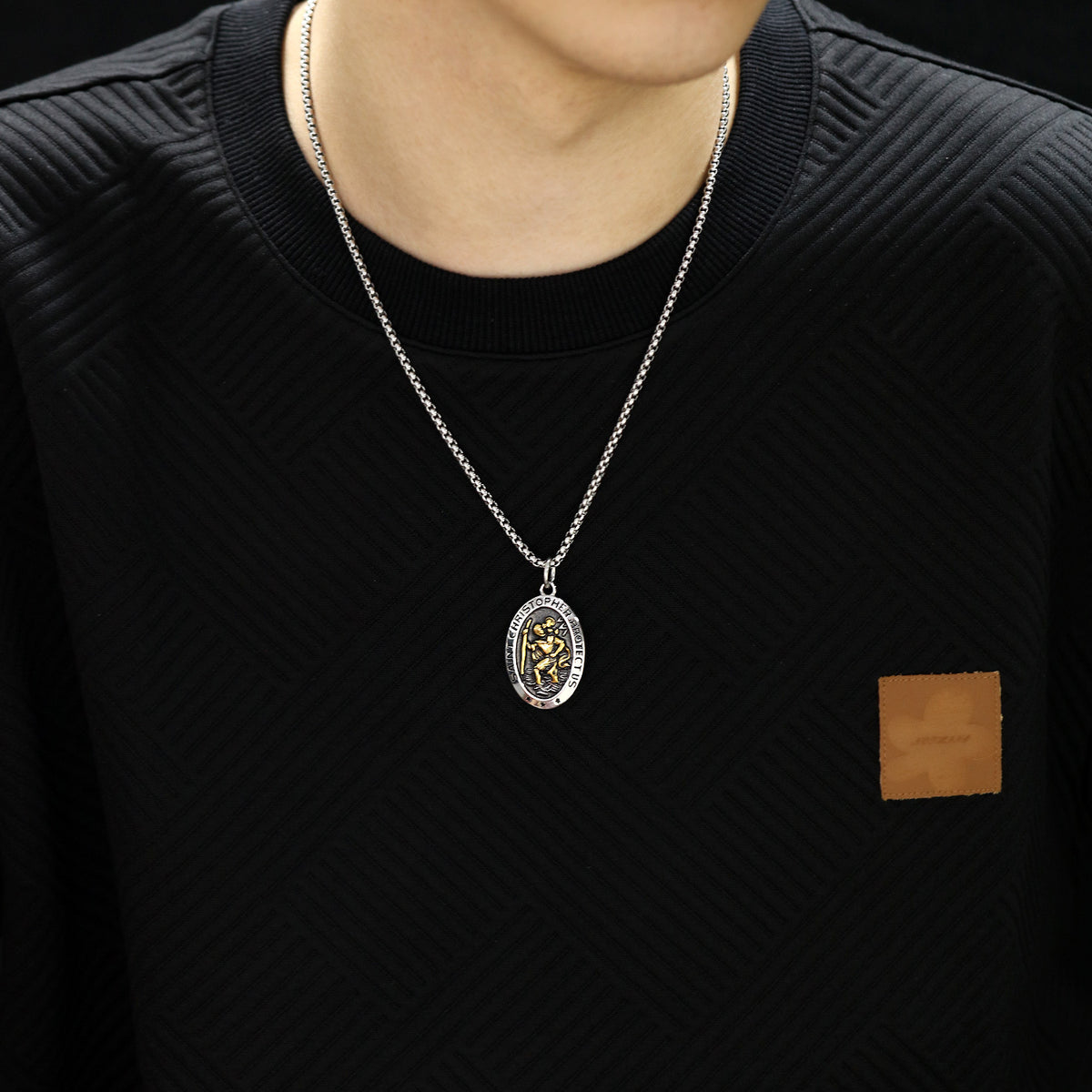 Stainless Steel St Christopher Men's Necklace