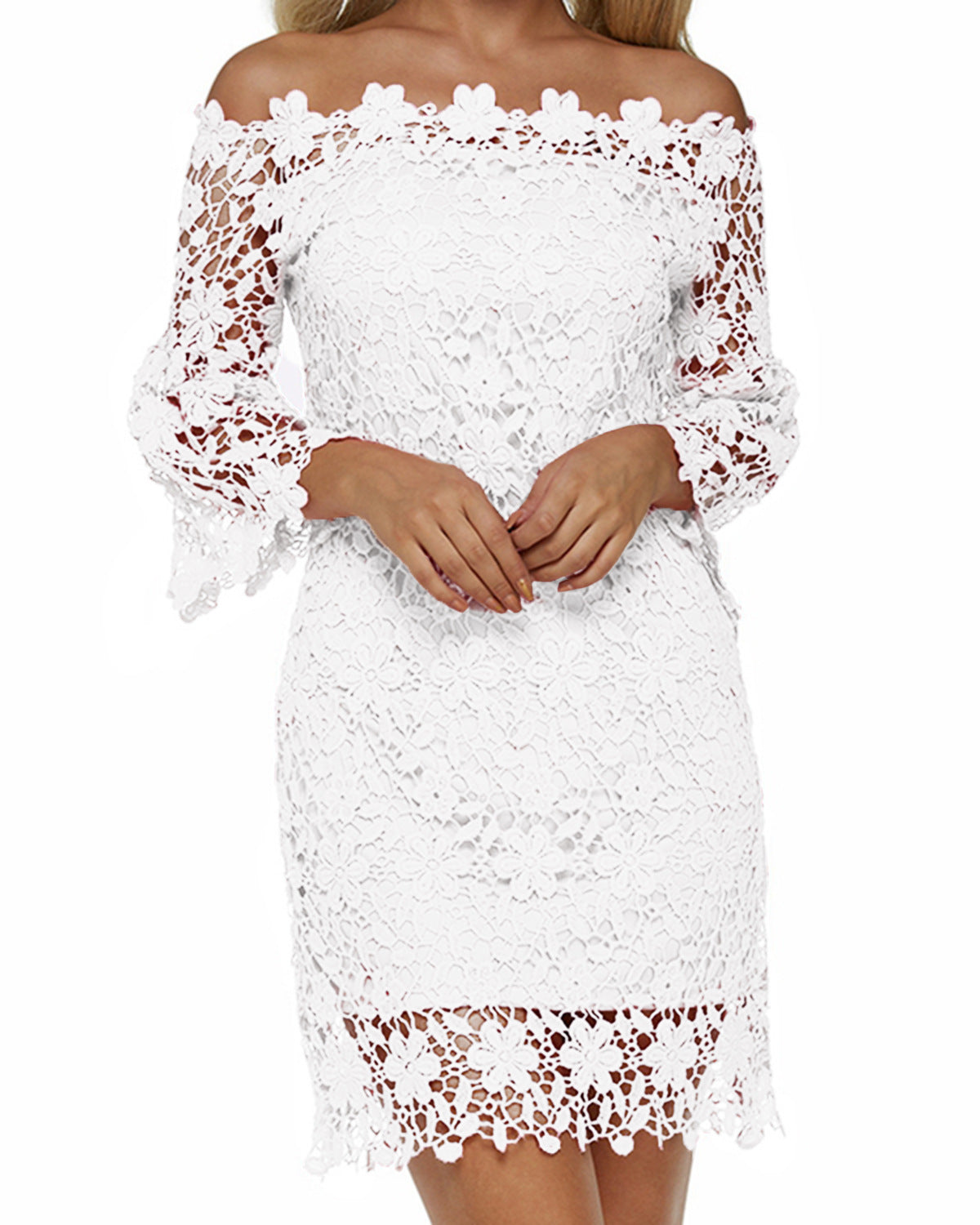 Lace Dress with a Hollowed-Out Shoulder
