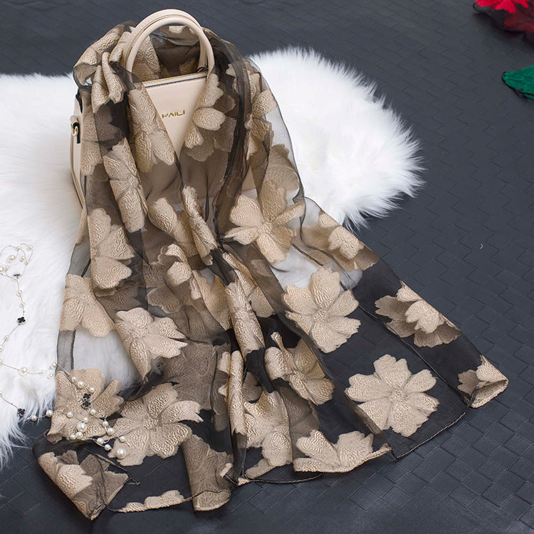 Cut Flowers Hollow Silk Scarf Simulation Silk Scarf