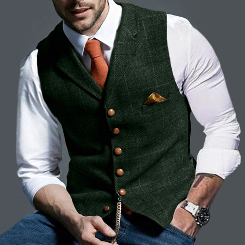 Casual Lapel Plaid Slim Fit Men's Vest Vest