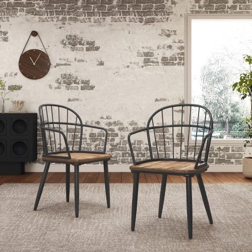 Indoor Dining Chair With Metal Legs Set Of 2,Light Birch