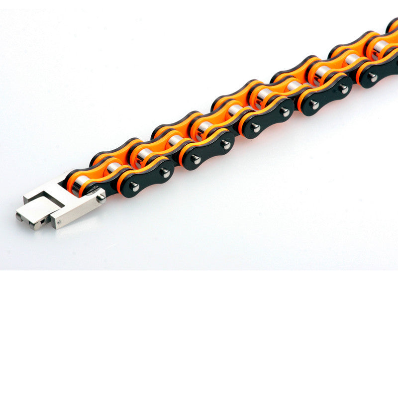 European and American Popular Orange Black Stainless Steel Bicycle Bracelet