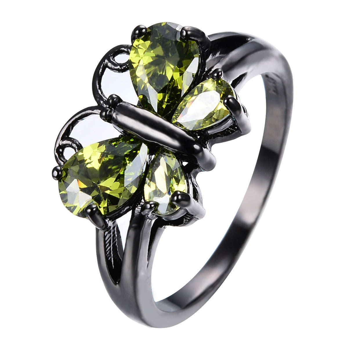 Small Animal Trend Black Gold Blue Zircon Butterfly Ring