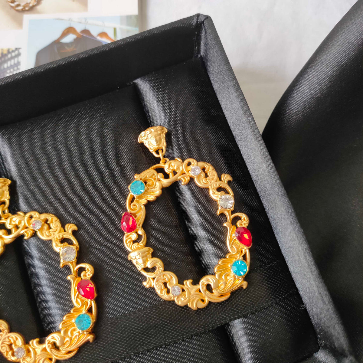 Human Head Medusa Fancy Diamond Flower Vine Earrings