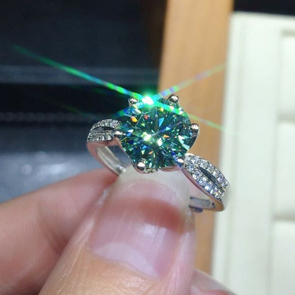 Black Angel Blue Green Moissanite Stone Adjustable Ring 925 Silver Jewelry for Women Wedding Christmas Gift
