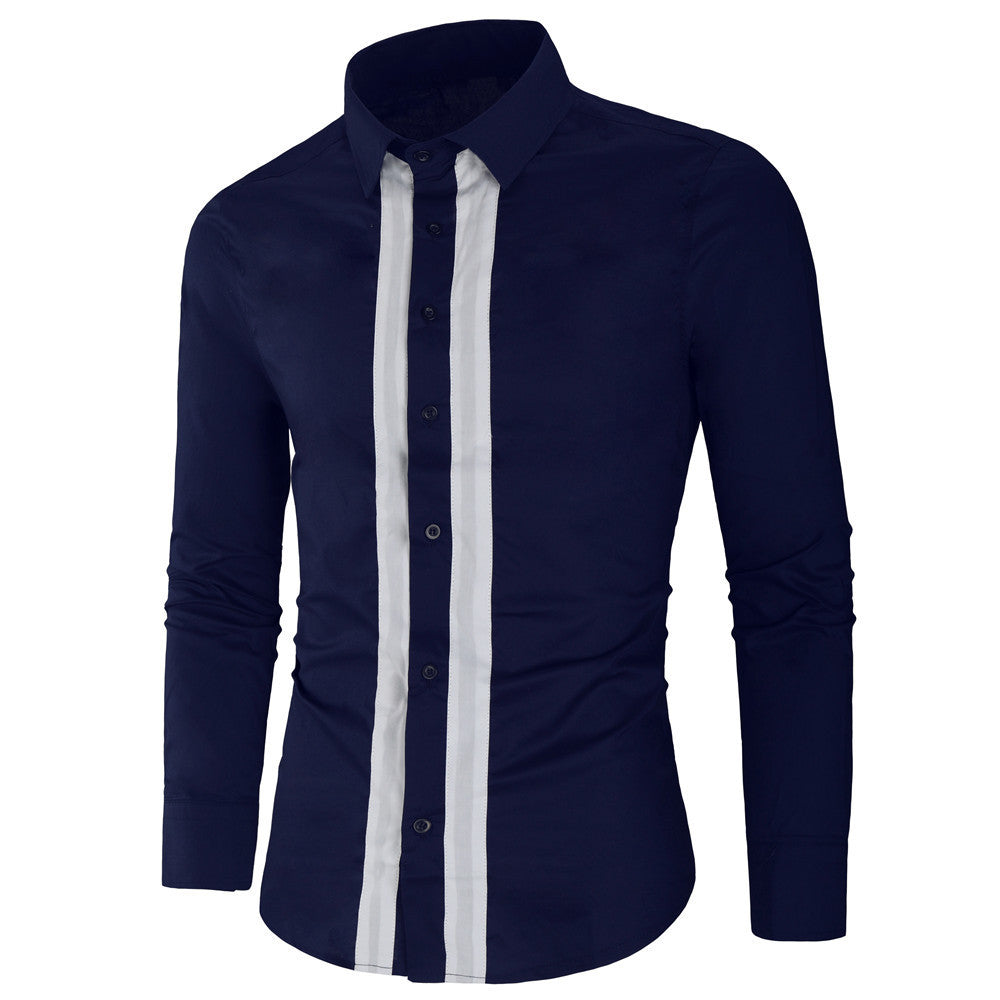 Fashion Simple Men's Stitching Long-Sleeved Shirt