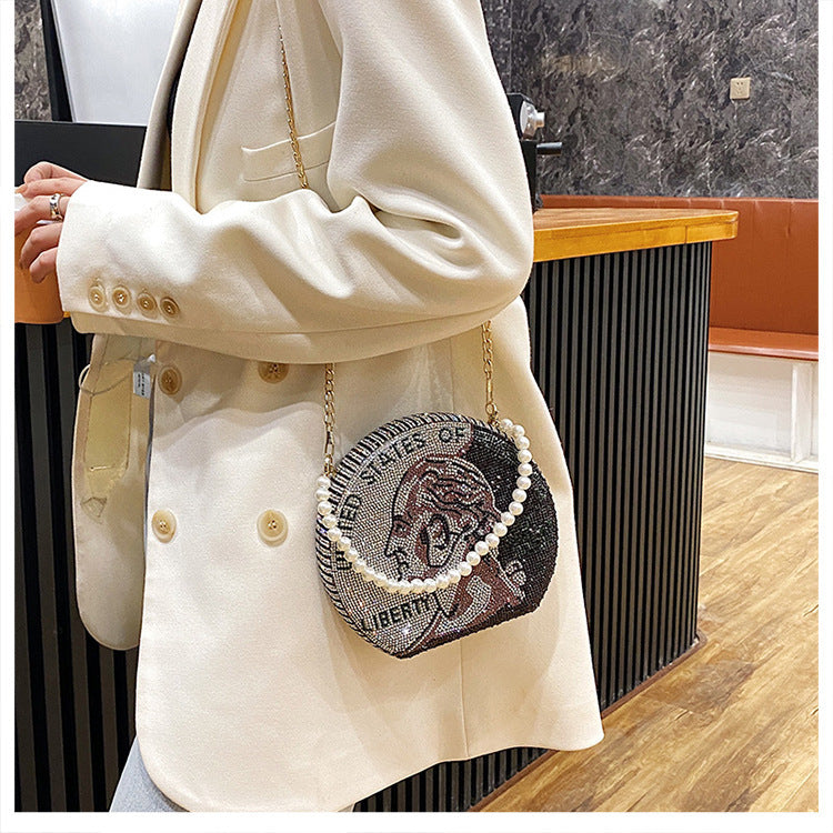 Diamond-Studded Dollar Bag Full Diamond Dollar Shoulder Bag