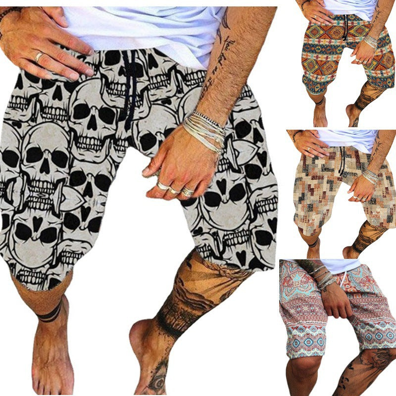 Retro Printed Summer Loose Casual Shorts Sports Five Point Pants Beach Pants