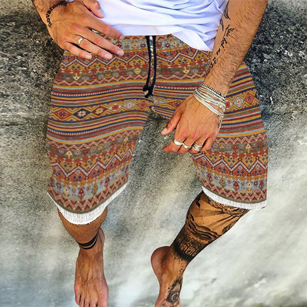 Retro Printed Summer Loose Casual Shorts Sports Five Point Pants Beach Pants