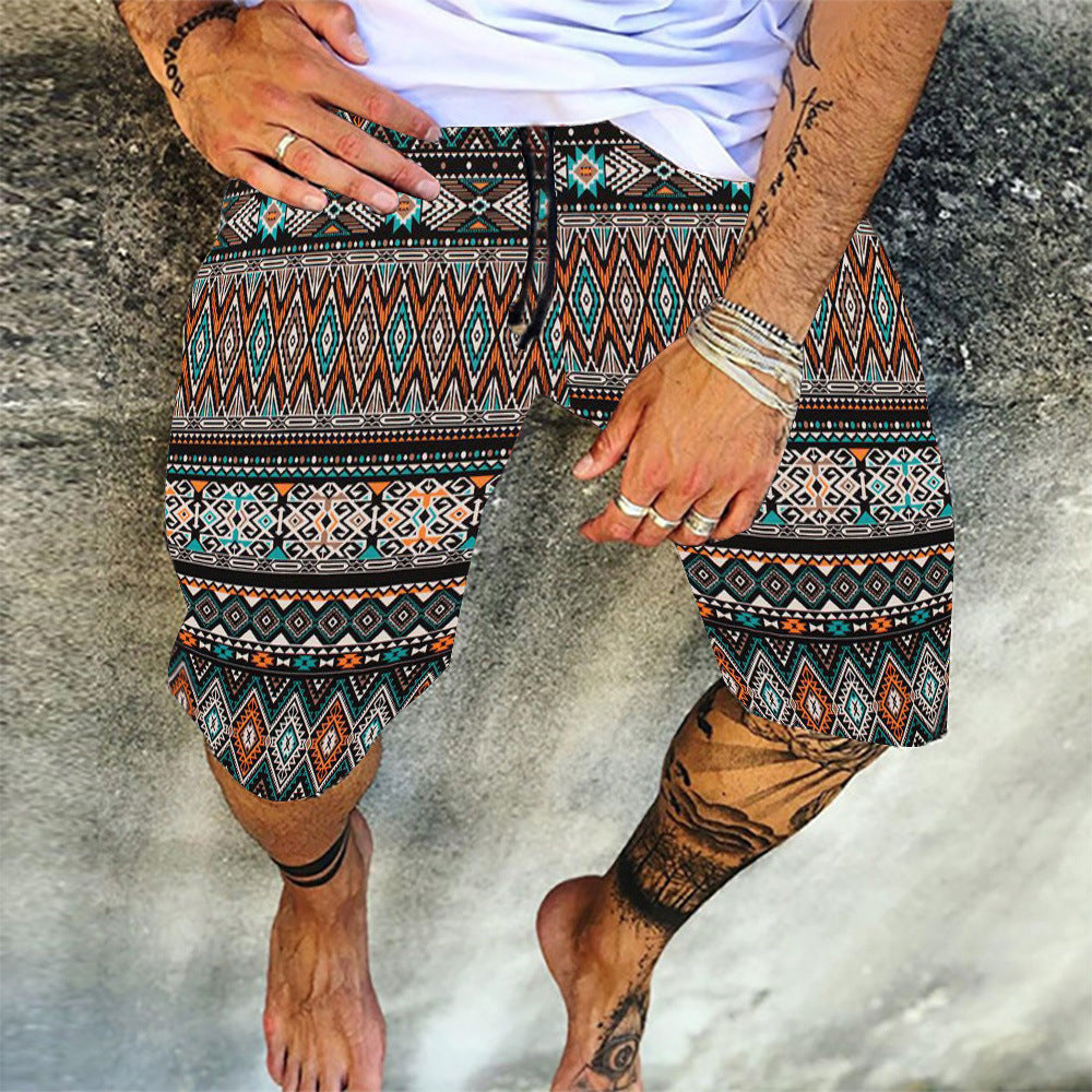 Retro Printed Summer Loose Casual Shorts Sports Five Point Pants Beach Pants
