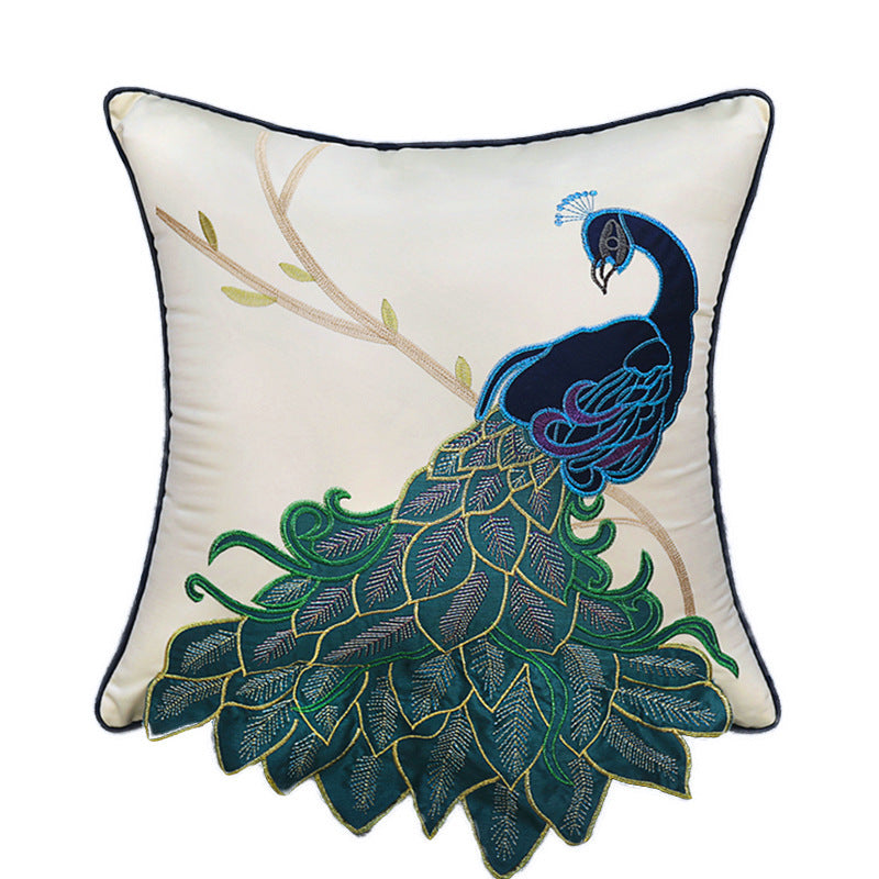 New Chinese Style Soft Furnishing Living Room Sofa Pillow With Long Tail Peacock Embroidery Embroidered Waist Pillowcase Bed Pillowcase
