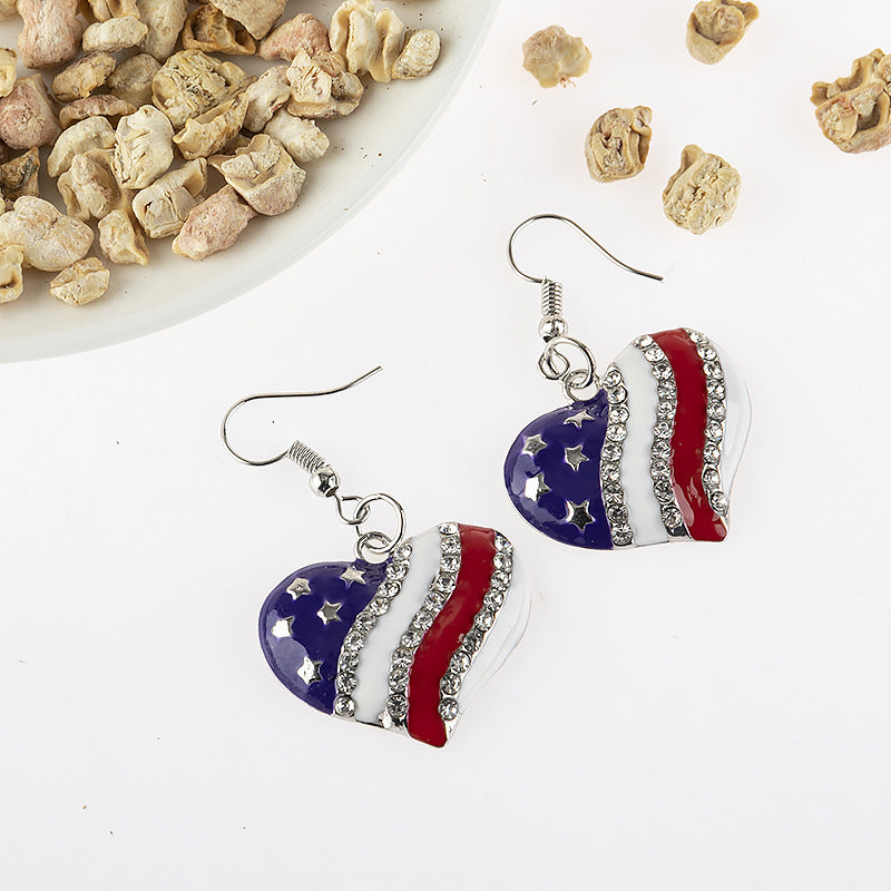 American Jewelry Flag Five-Pointed Star Diamond Earrings Net Red Temperament Earrings