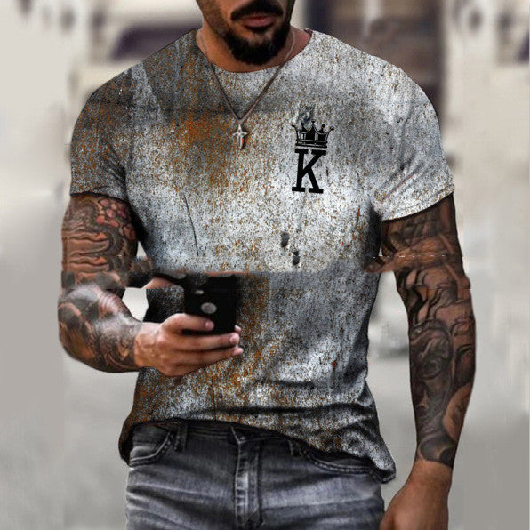 Men's Summer European And American New Fashion Casual Gradient Printing Letter K Male T-Shirt