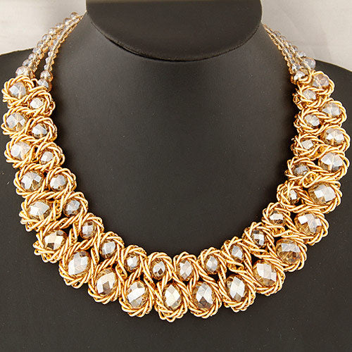 0102 European And American Luxury Metal Exaggerated Large Crystal Gem Pendant Necklace Clavicle Chain Sweater Chain Jewelry