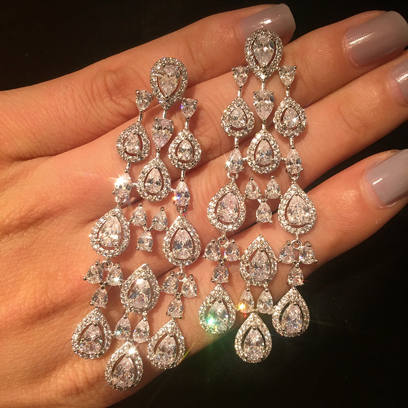 Water Drop Long Zircon Earrings