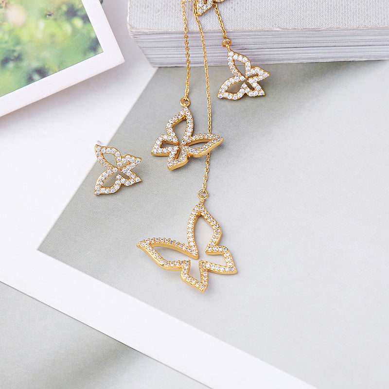 Zircon Butterfly Asymmetrical Stud Earrings