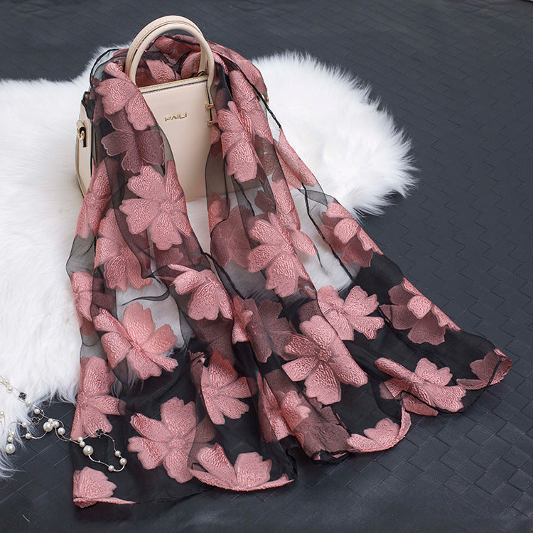 Cut Flowers Hollow Silk Scarf Simulation Silk Scarf