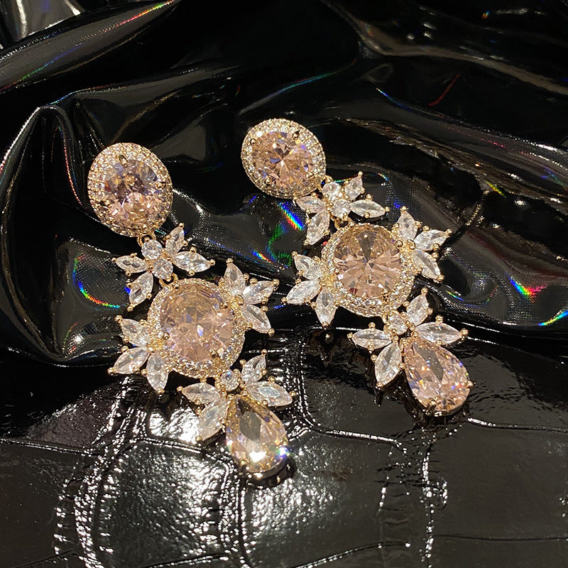 Large Diamond Crystal Flower Earrings Luxurious And Elegant