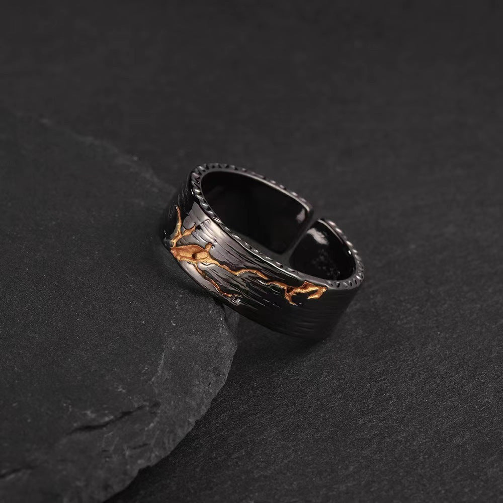 Gold Stone Ring Black Niche Personality Ring