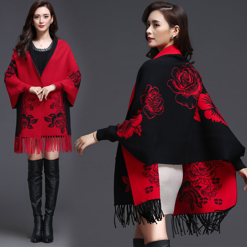 Mid-length Tassels Loose-Fitting Knitted Cardigan Thickened Sweater Cashmere Outerwear