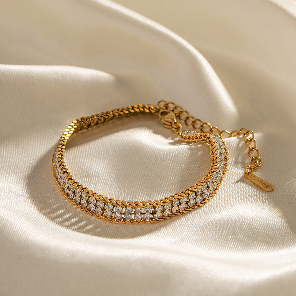 18K Gold Double-Layer White Zircon Bracelet