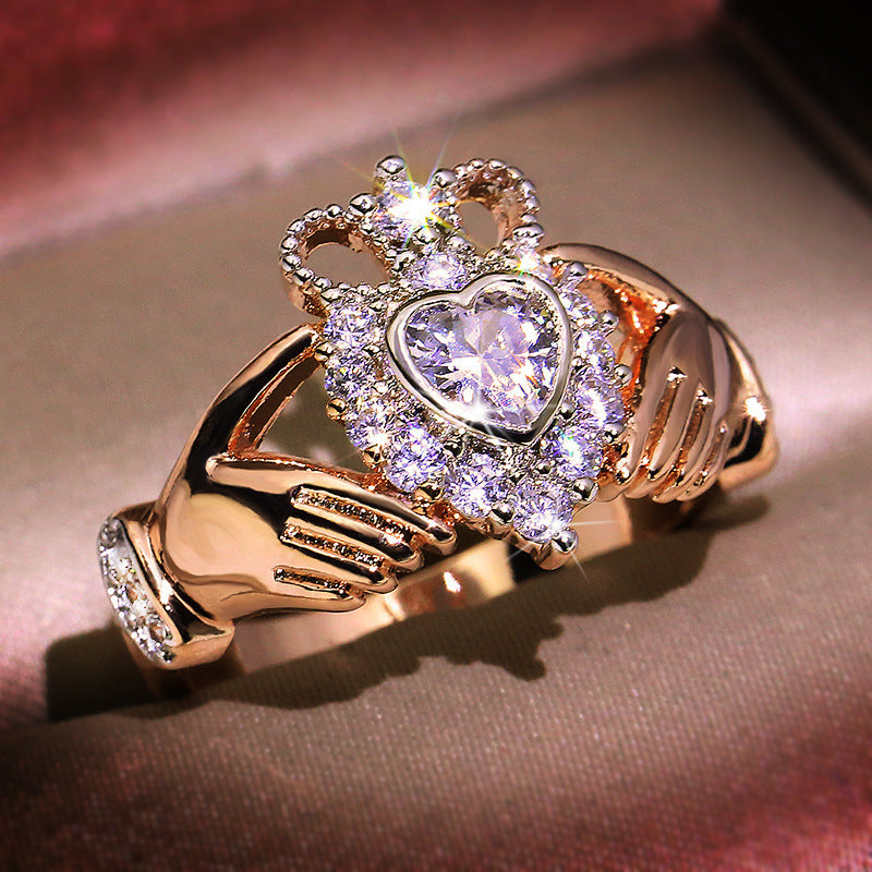 Crown Hands Heart Ring