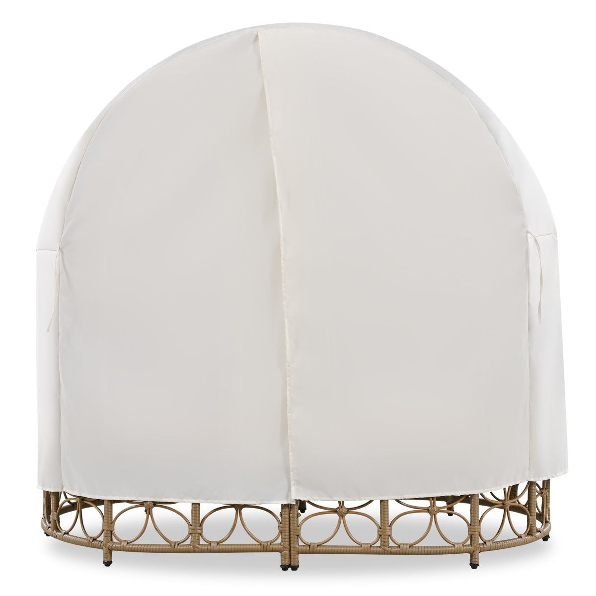 GO 59.8 Daybed Outdoor Sunbed With Colorful Pillows, Wicker Patio Daybed With Curtain, Floral Patte