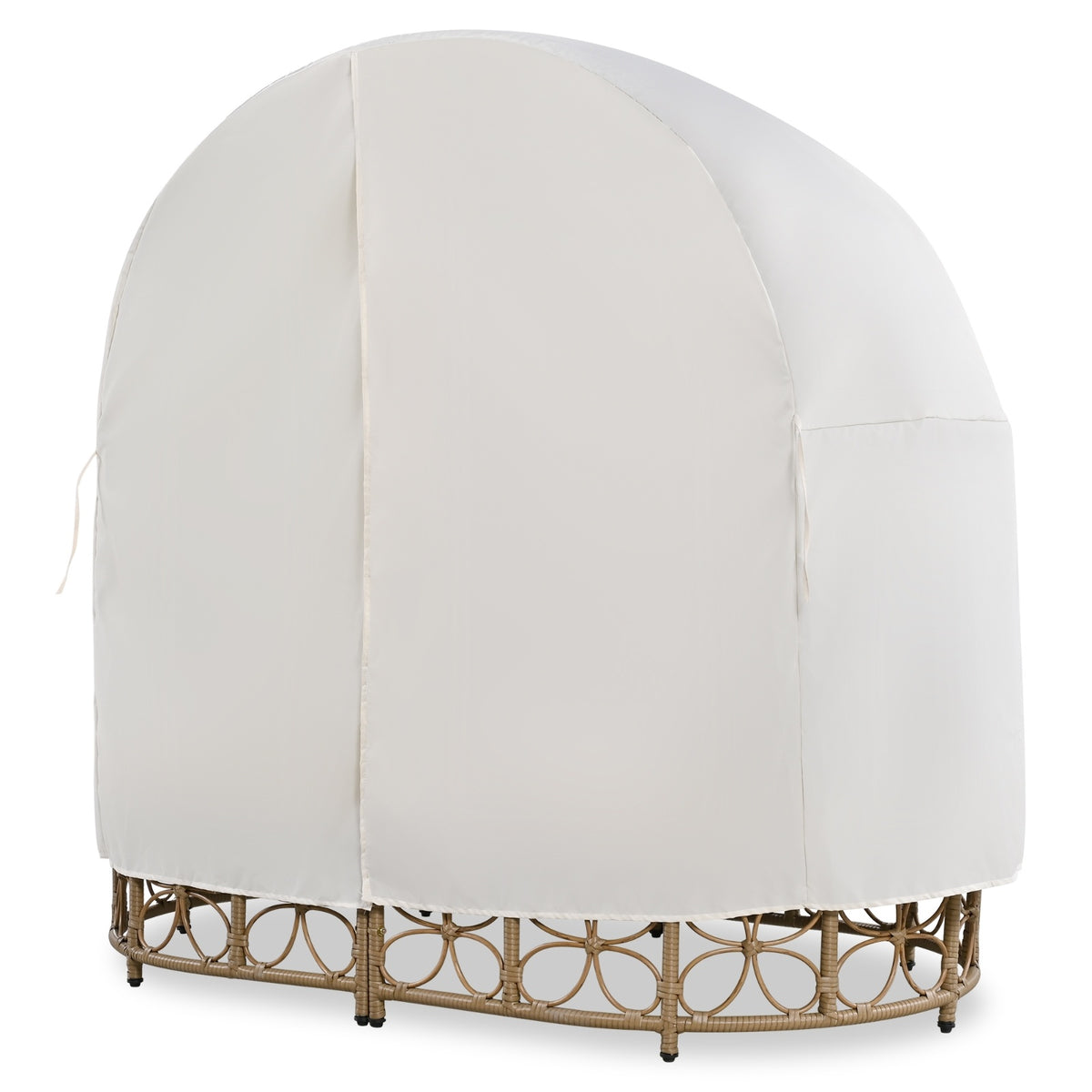 GO 59.8 Daybed Outdoor Sunbed With Colorful Pillows, Wicker Patio Daybed With Curtain, Floral Patte