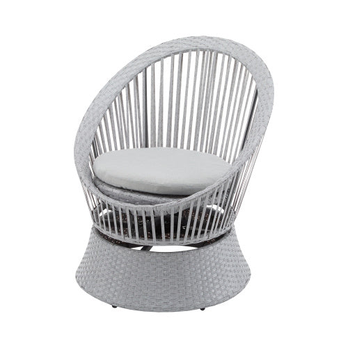 26.7 Modern Gray Wicker Lounge Chair With Rattan And Iron Frame, Featuring A Stylish Round Design, Perfect For Living Room, Patio, Or Balcony Relaxation