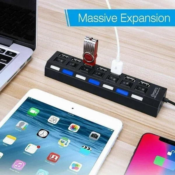 7 Port USB 2.0 3.0 Hub Splitter Adapter High Speed For PC Laptop Desktop