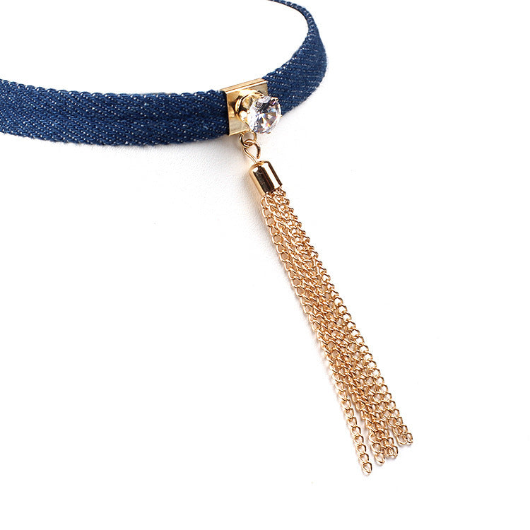Hot Sale Blue Denim Jean Choker Long Chain Family