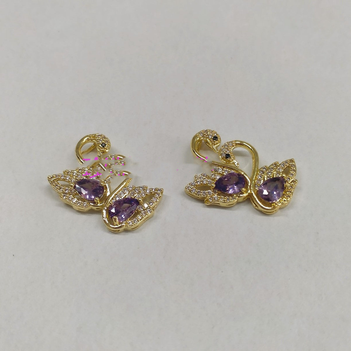 Double Swan Pendant Purple Zirconium Couple Swan Necklace