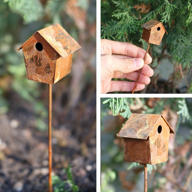 Miniature Rusty Standing Birdcage With Birds Rustic Vintage