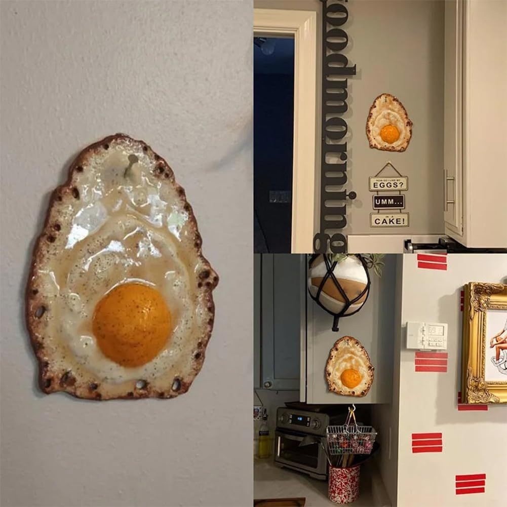 A Fried Egg Hanging On A Nail Sculpture Home Decoration