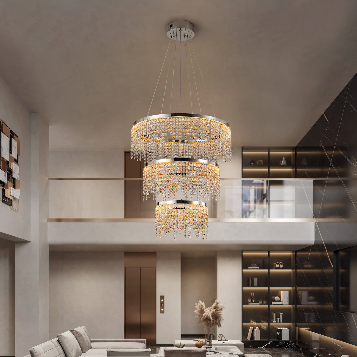 24-inch Crystal Chandelier LED Ceiling Lamp, Adjustable Color Temperature 3000K 4000K 6000K, Height Adjustable, Luxury Round Chandelier, Suitable For Living Room, Dining Room, Bedroom